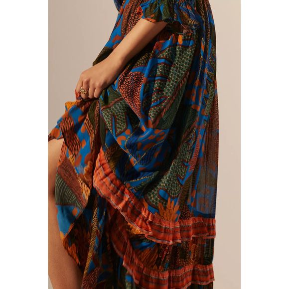 New Anthropologie x Farm Rio Puff Sleeve Maxi Dress sz XS - Picture 3 of 9